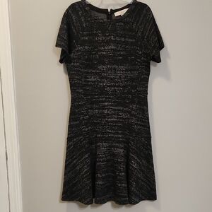 LOFT Black Heathered Short Sleeve Fit & Flare Dress Size 4  Business Casual